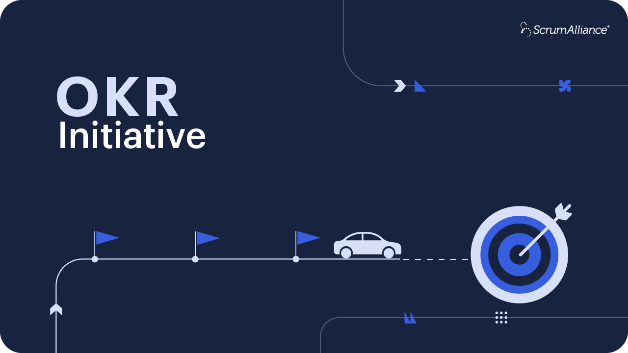 An illustration showing the concept of a car traveling along a path with checkpoints and a destination